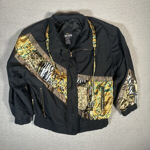 Vntg Chili Pepper Women’s‎ Size S Wind Breaker Gold Black Mobb Wife Animal Print